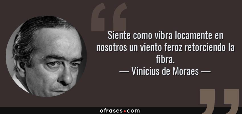 Frases de Vinicius de Moraes - Siente como vibra locamente en nosotros un viento feroz retorciendo la fibra.