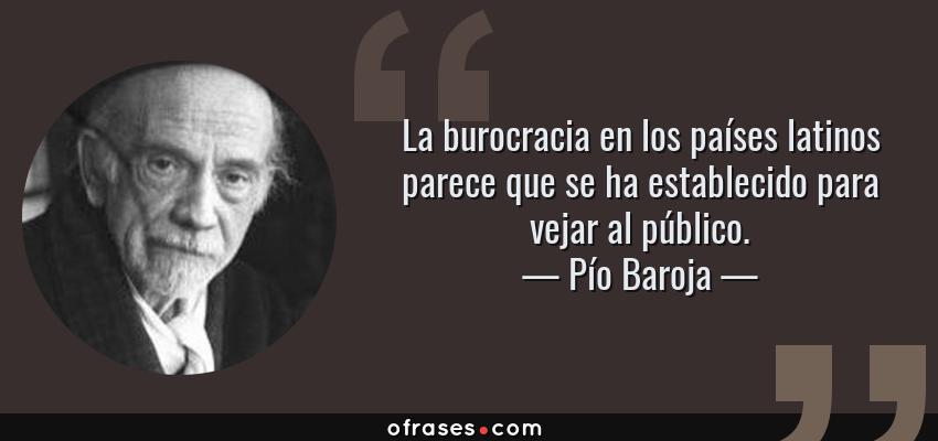 Frases de Pío Baroja - La burocracia en los países latinos parece que se ha establecido para vejar al público.