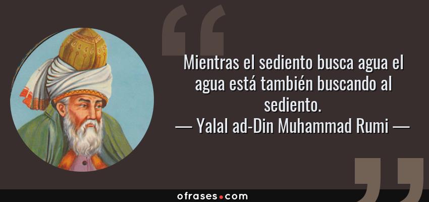 Frases de Yalal ad-Din Muhammad Rumi - Mientras el sediento busca agua el agua está también buscando al sediento.
