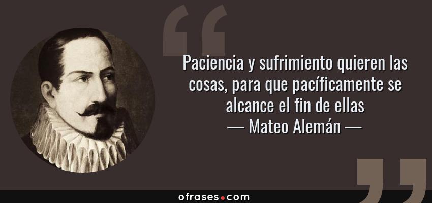 Frases de Mateo Alemán - Paciencia y sufrimiento quieren las cosas, para que pacíficamente se alcance el fin de ellas