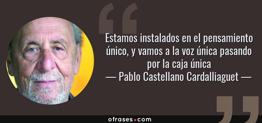 Frases de Pablo Castellano Cardalliaguet - Estamos instalados en el pensamiento único, y vamos a la voz única pasando por la caja única