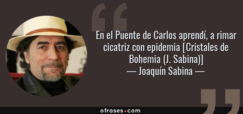 Frases de Joaquín Sabina - En el Puente de Carlos aprendí, a rimar cicatriz con epidemia [Cristales de Bohemia (J. Sabina)]