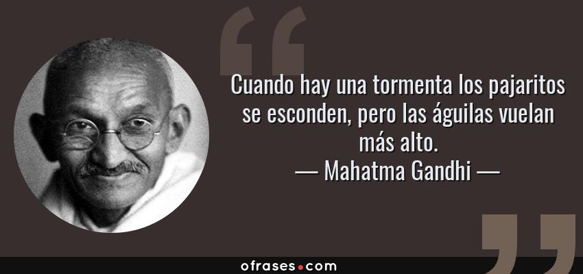 Frases de Mahatma Gandhi - Cuando hay una tormenta los pajaritos se esconden, pero las águilas vuelan más alto.