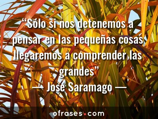 José Saramago Sólo si nos detenemos a pensar en las pequeñas cosas llegaremos a comprender las grandes